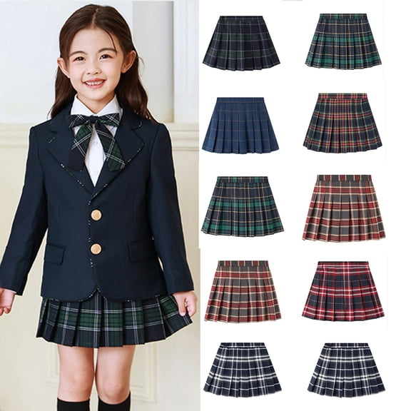 YaEYa Plaid Pleated Skirt for Girls, Preppy School Uniform Bottoms, All-match Campus Skirts for Primary Students (White,10-12 Years)
