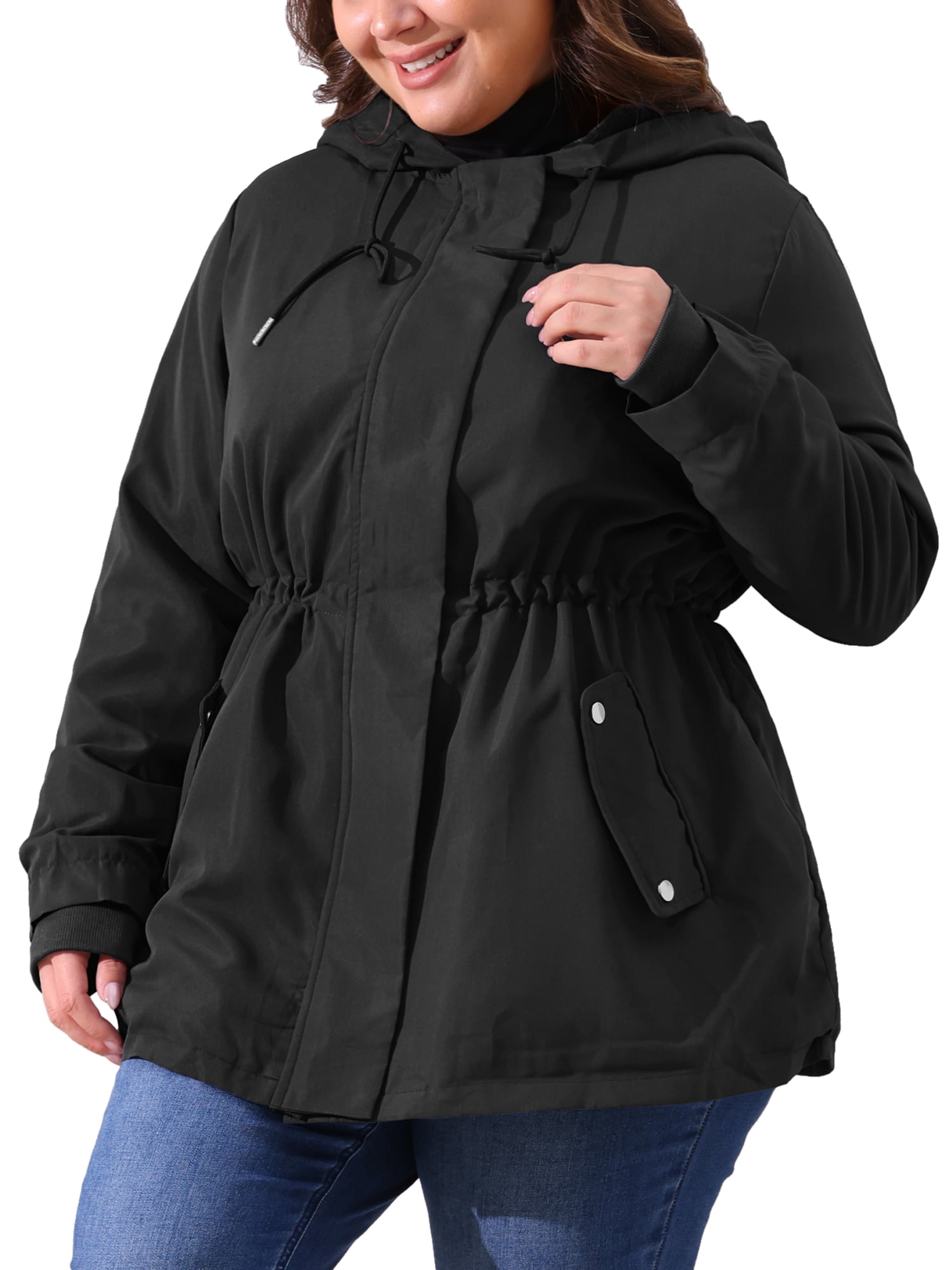 DARING DIVA Women's Plus Size Lightweight Waterproof Hooded Windbreaker Coat 4X Black