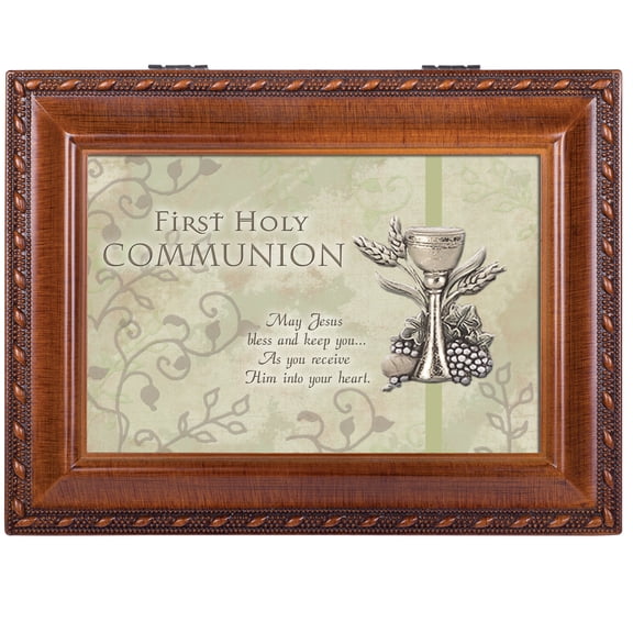 Cottage Garden Inspirational Music Box - Communion Plays Ave Maria with Woodgrain Finish