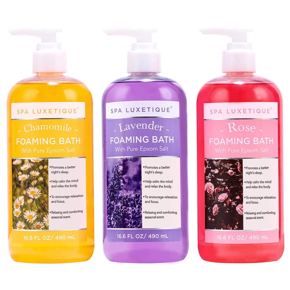 Bubble Bath Spa Luxetique Foaming Bath with Pure Epsom Salt Chamomile Rose and Lavender Scent Bath Set Christmas Gifts for Women Gift Set for Men 3 Pack 49.8 fl oz Gifts for Mom