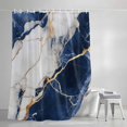 thumbnail image 3 of Shower Curtains for Bathroom, Marble Navy Blue Waterproof Fabric Shower Curtain, Abstract Gold White Brick Stone Motif Decorative Bathroom Curtain for Bathtub, 72"x78", No Hooks Included, 3 of 9