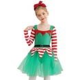 thumbnail image 3 of Aislor Girl Christmas Candy Cane Dance Dress Long Sleeve Ballet Gymnastics Tutu Dress Sequins Santa Green 12, 3 of 7