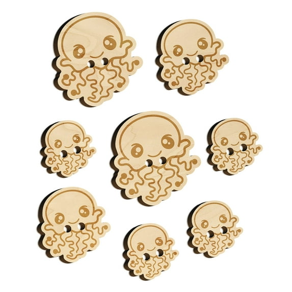Kawaii Jellyfish Wood Buttons for Crochet Knitting Sewing DIY Craft - 0.75 Inch Small (12pcs)