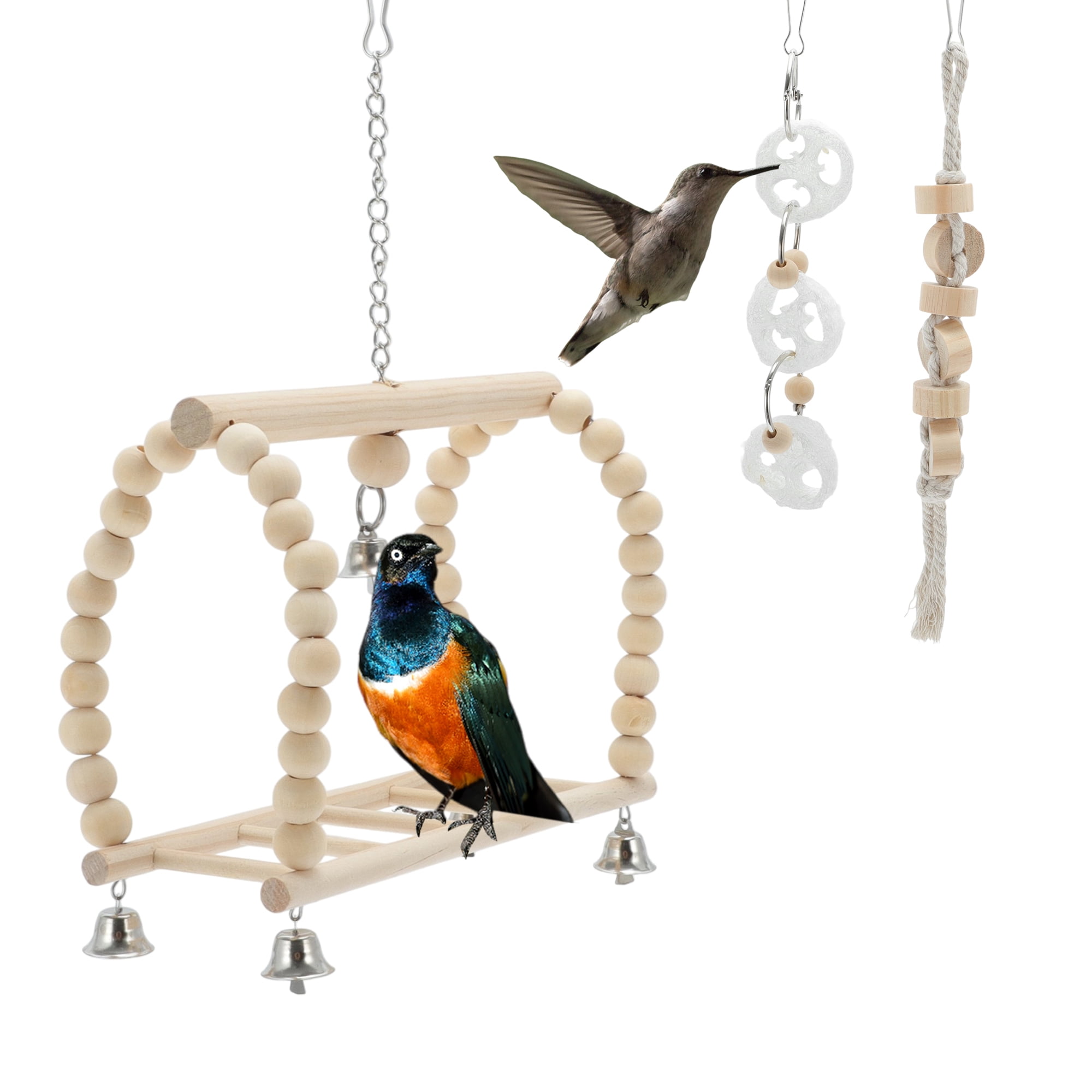 Unique Bargains Cockatiel Toys Bird Toys Parrot Swing Toys with Climbing Ladder and Chewing Platform Bird Cage Accessories for Budgerigar Conure Love Birds 8 Pcs