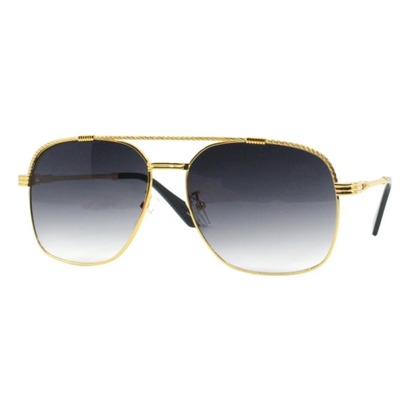 Square Aviator Sunglasses Metal Frame Rope Chain UV400 Yellow Gold, Smoke