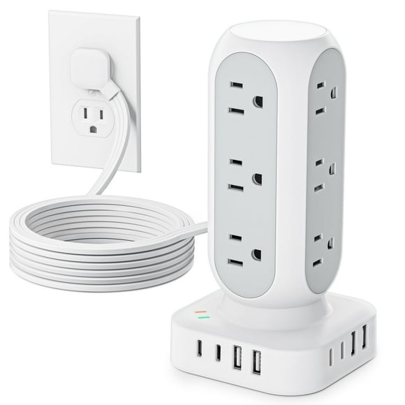 Power Strip Tower TentTrend con 12 tomas de corriente alterna y 8 puertos USB