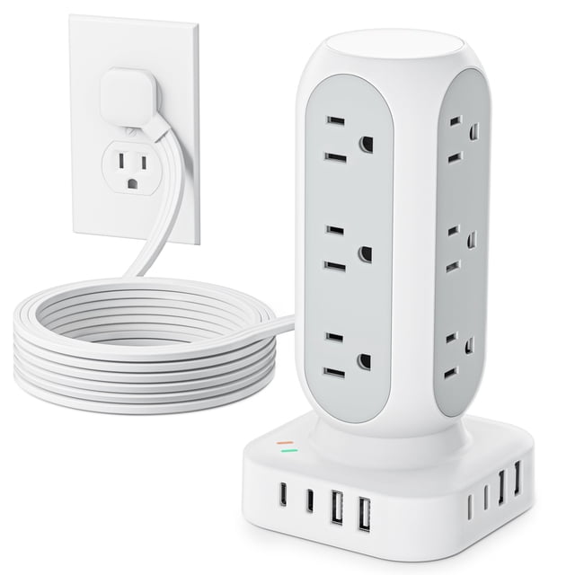 Power Strip Tower TentTrend con 12 tomas de corriente alterna y 8 puertos USB