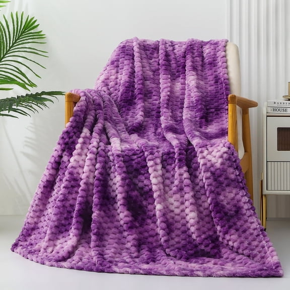 Exclusivo Mezcla Large Soft Fleece Throw Blanket, 50"x70" Stylish Jacquard Throw Blanket for Couch, Cozy, Warm, Lightweight Tie-dye Purple Blanket