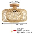 thumbnail image 2 of FSLiving 12V RV Hardwired Dome Shape Hand-Woven Natural Bamboo & Wood Wall Light with Zipper Switch, E26 Socket Semi Flush Mount Interior Lighting Decorative for Boat Camper Hallway, 2 of 6