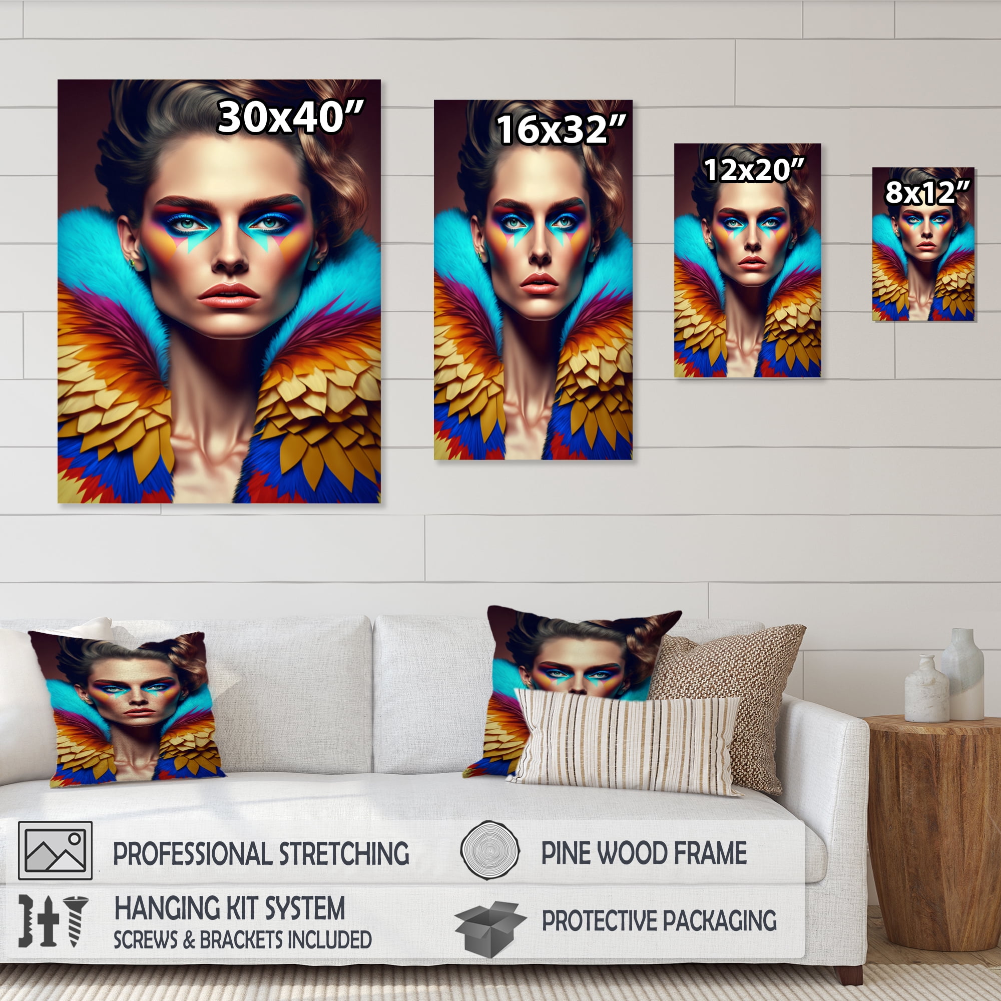 Designart Colorful Sensual Woman In Fur Coat VII Canvas Wall Art