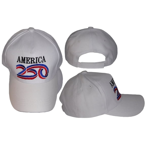 America 250th Anniversary White Cotton Adjustable Embroidered Cap Hat