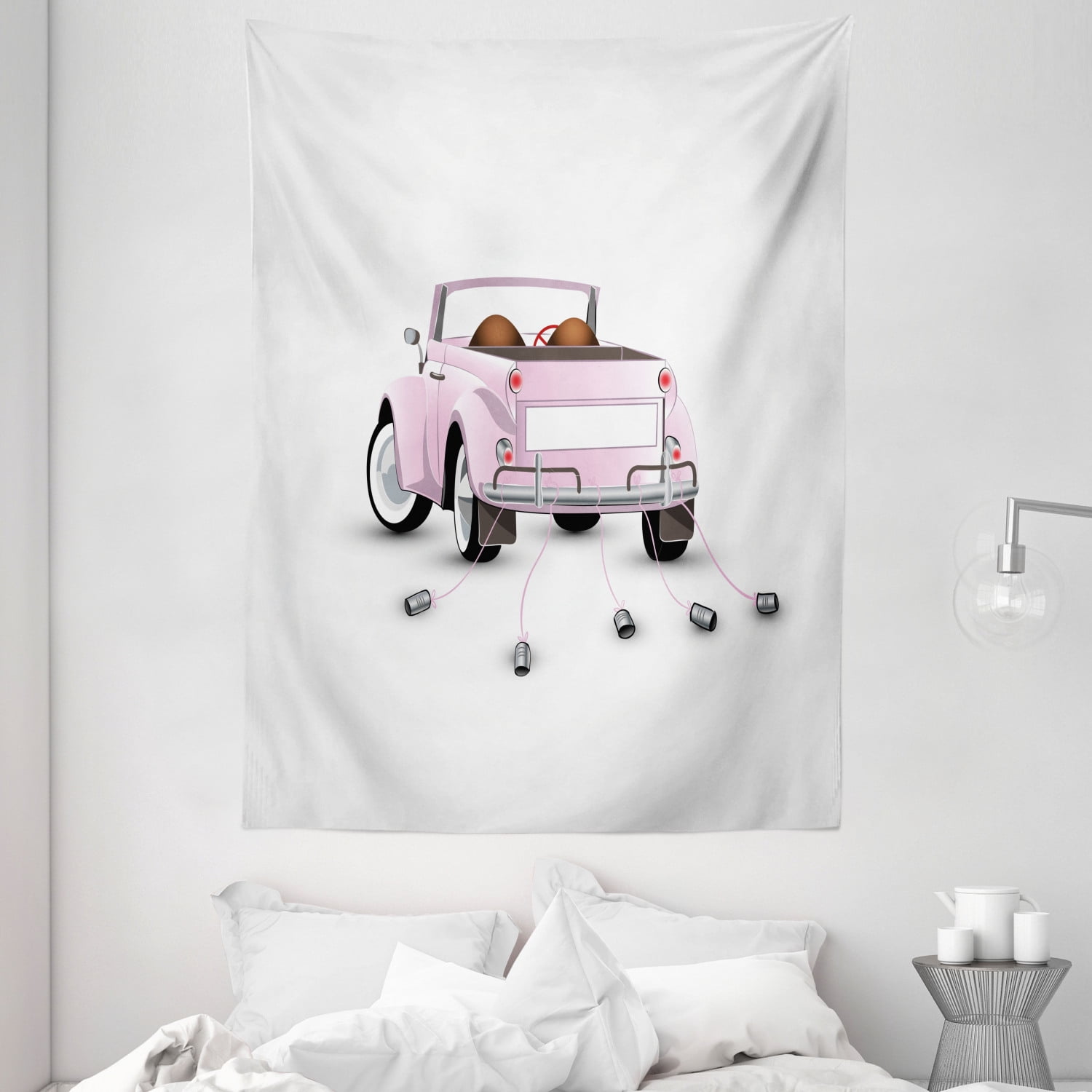 Love Tapestry Wall Hanging Just Married Themed Open Roof Top Car Love