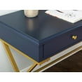 thumbnail image 3 of Pemberly Row Two Drawer Desk Gold Metal Criss Cross Legs Top in Blue Wood, 3 of 12