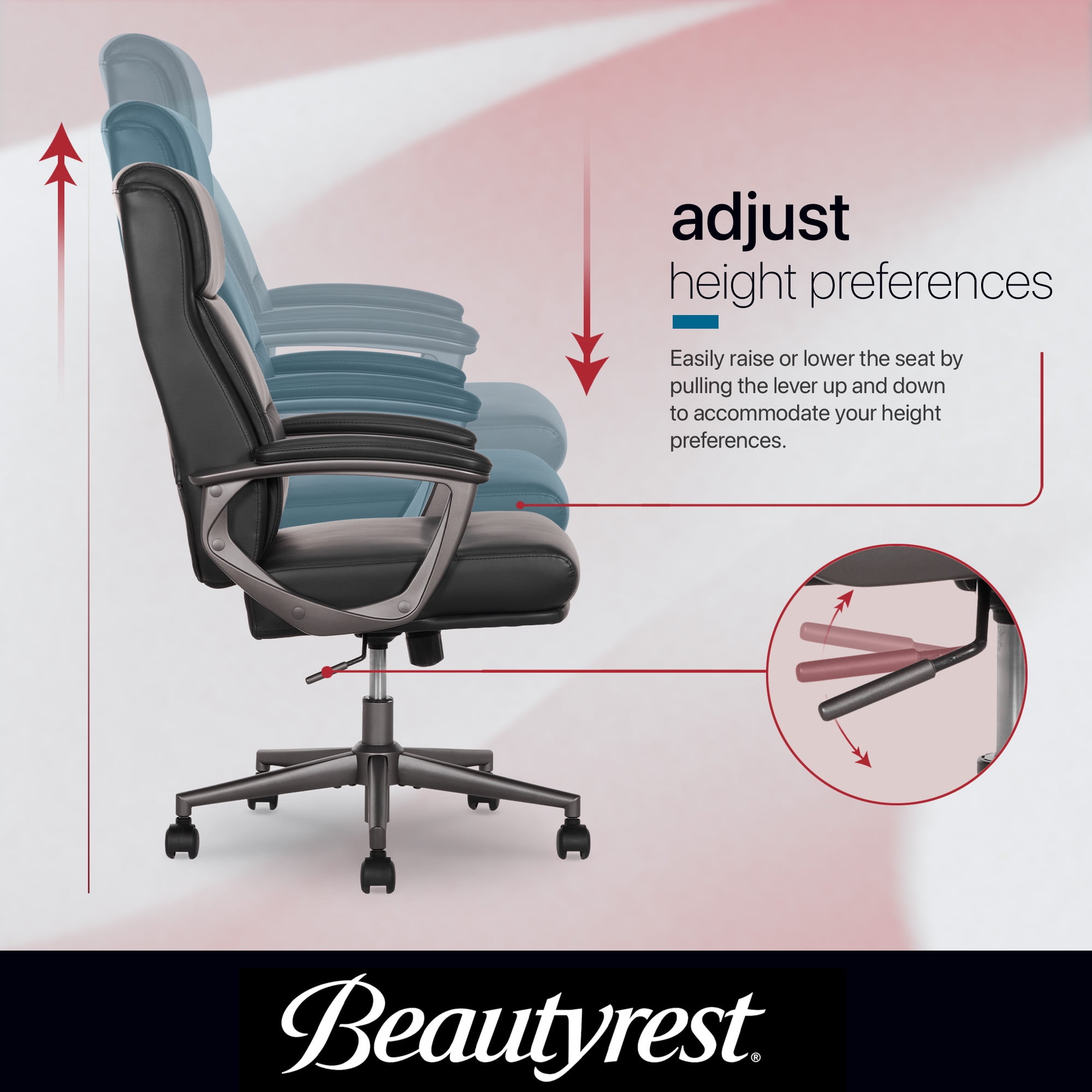 Beautyrest Amara Ergonomic Manager Office Chair with Padded Armrest for Teens Adults, Black
