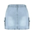 thumbnail image 6 of Kaemgyyd Women's Cargo Denim Skirt Casual Stretch Low Waist Button Bodycon Mini Jeans Skirt with Pocket Summer Trendy, 6 of 7
