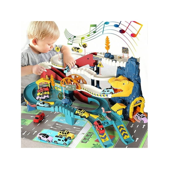 Toy Car Ramp Track Dinosaur Climbing Hills and Lifting Parking Lot with 8 Mini Racer Cars, Christmas & Birthday Toy Gift for Kids 3 4 5 6 7 8 9 Years