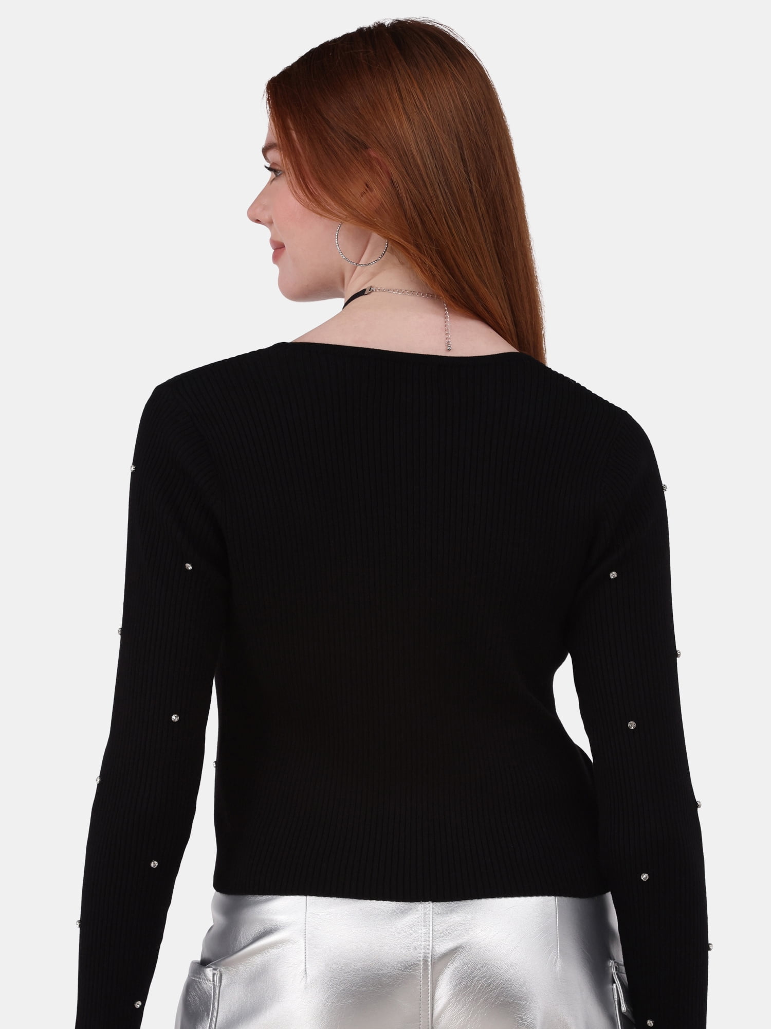 No Boundaries Ribbed Rhinestone Cardigan, Women’s and Women’s Plus