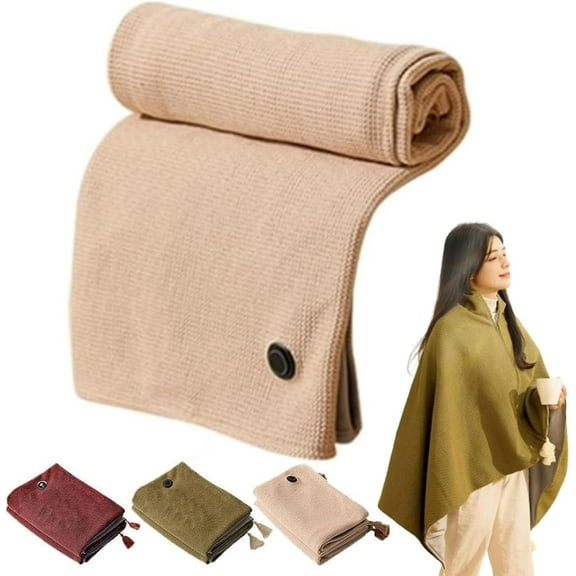Portable Heated Blanket Wrap Shawl, Heated Shawl Wraps for Women, USB Powered, 3-Speed Temperature Adjustment with Zipper