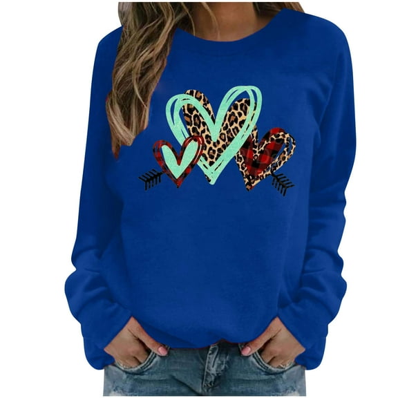 WXLWZYWL Trendy Sweatshirts For Women 2023 Women Casual Valentine'S Day Printing Long Sleeve Tops Hoodless Sweatshirts