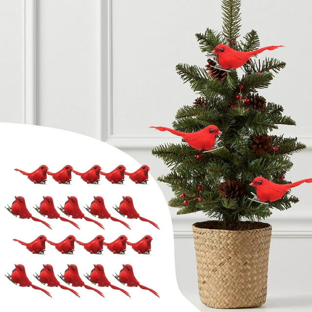 Adornos artificiales de pájaro rojo para , decorativos con clip, simulación realista de pájaro rojo, para jardineras de patio interior.