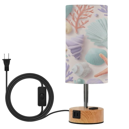 Touch Control Table Lamp with Wood Grain Metal Base 3 Color Temperature Adjustable LED Eye Caring Desk Lamp for Bedroom Study Colorful Shells