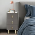 thumbnail image 4 of Narrow Nightstand with 3 Drawers, PU Bedside Cabinet, Simple Bedside Table Furniture, End Table with Metal Legs for Bedroom, Living Room (Dark Grey), 4 of 7