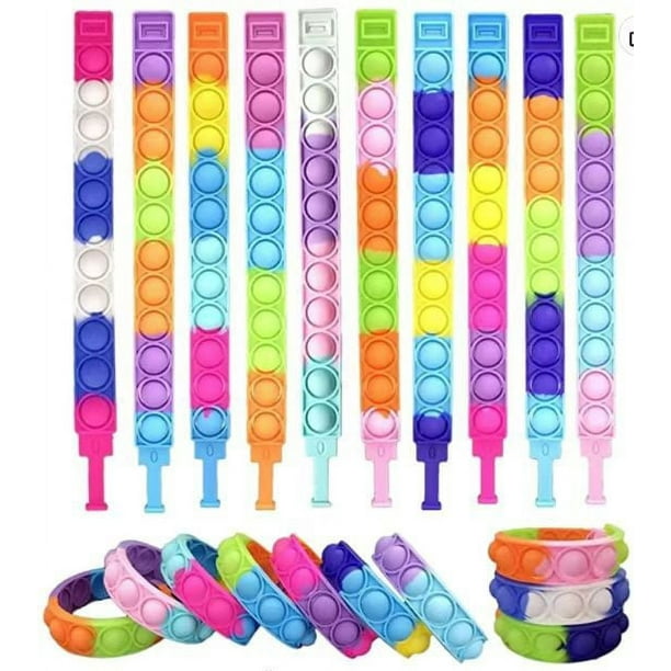 15 pulseras antiestrés de silicona, multicolores, con burbujas, juguetes sensoriales antiestrés para niños y adultos (colores aleatorios)