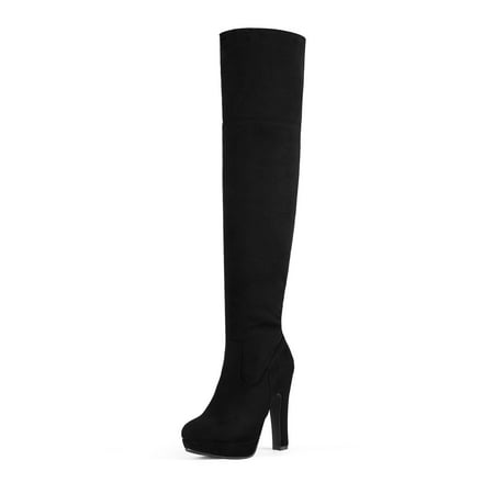 

DREAM PAIRS Women s Fashion Thigh High Chunky Heel Platform Over The Knee Boots HIGHPLAT BLACK Size 7.5