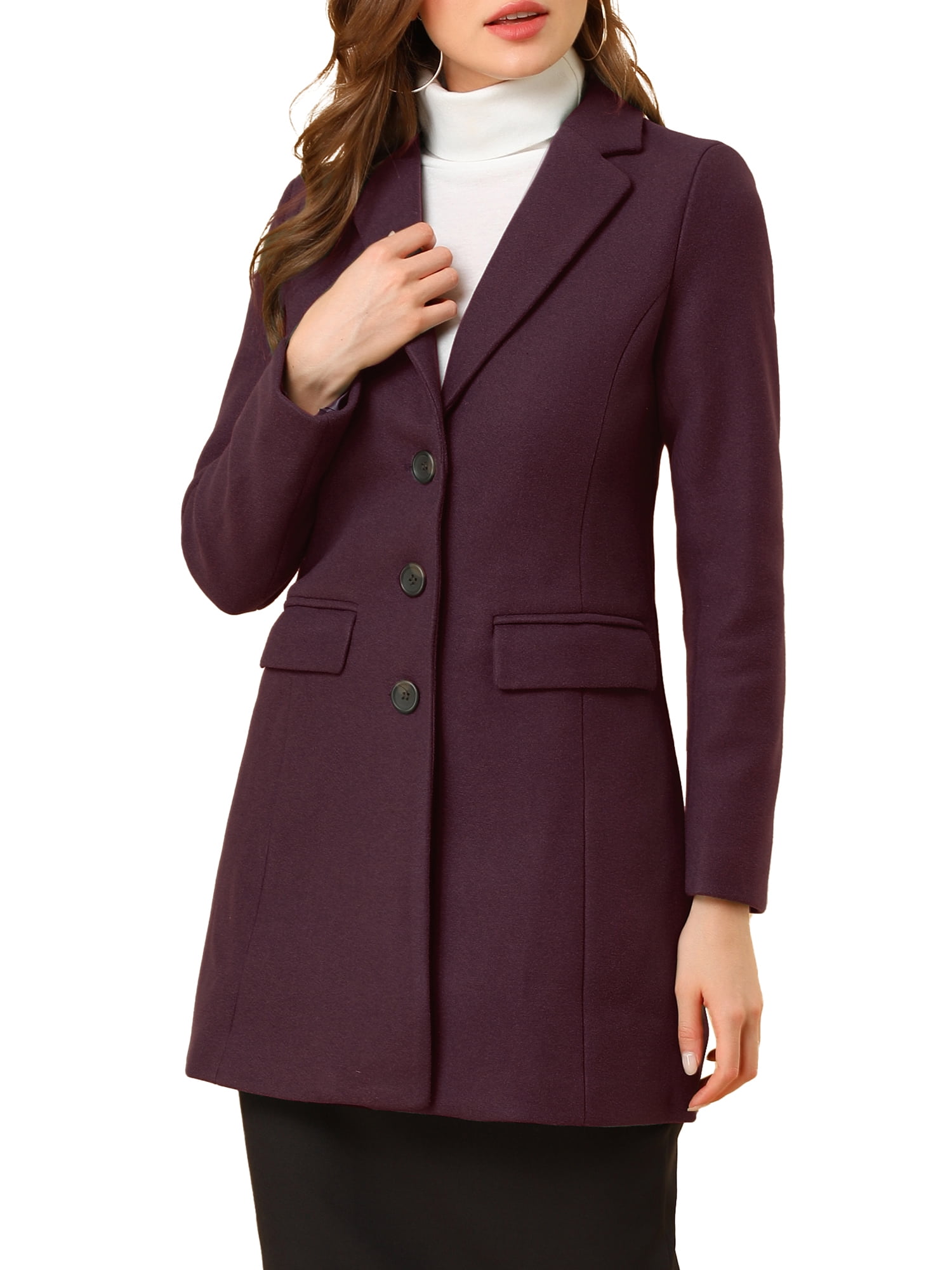 Allegra K Women/'s Single Breasted Shawl Collar Overcoat Belted Winter Coat
