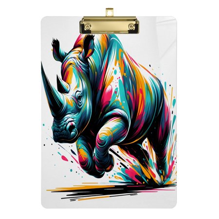 Art Abstract Rhino Acrylic Clipboards A4 Standard Letter Size Clipboard 12.5" X 9" Clip Board for Students Teacher Office