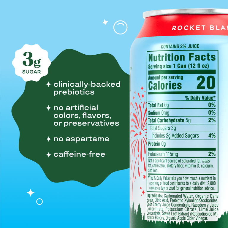 Bloom Nutrition Pop Prebiotic Soda, Rocket Blast, 12 fl oz Can