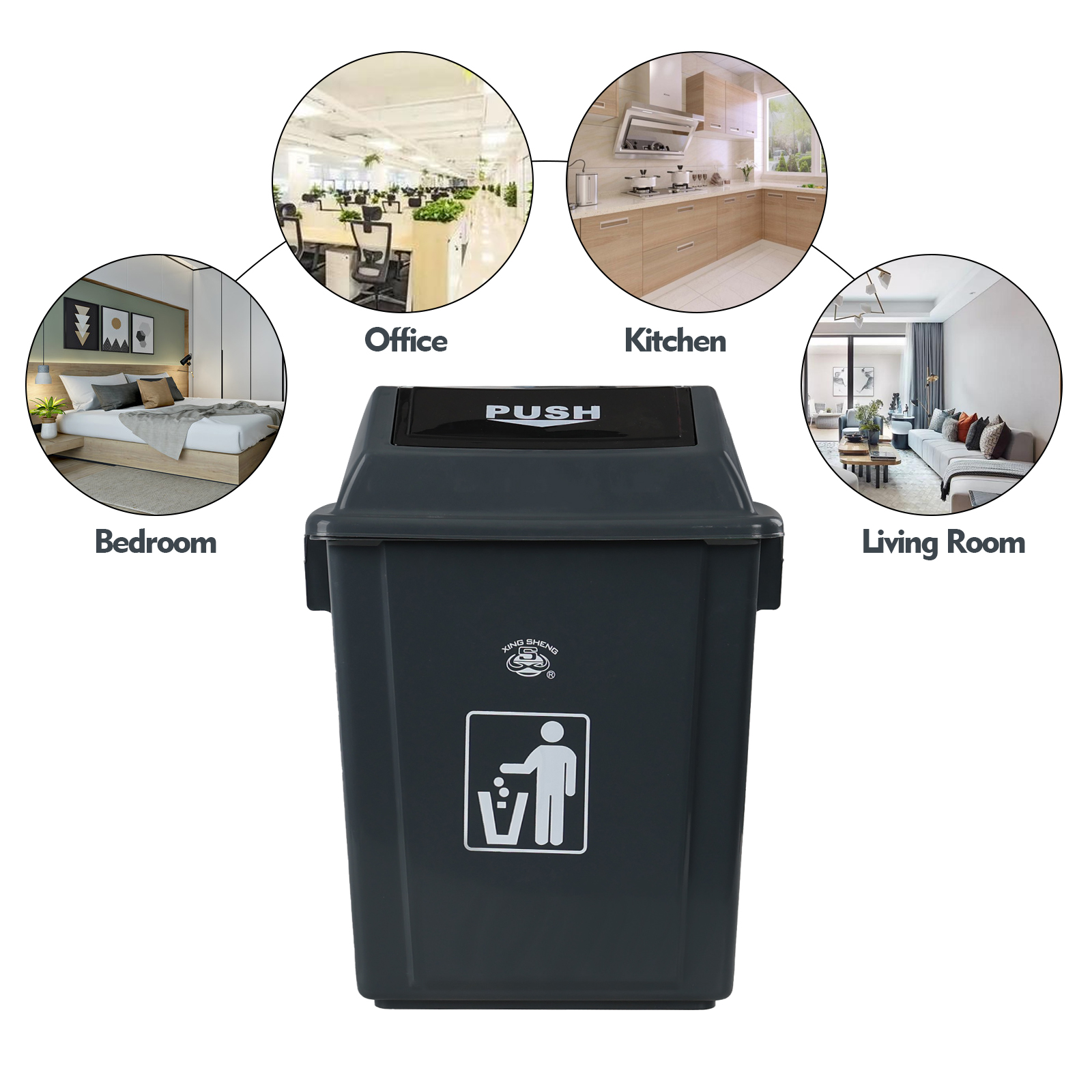 Parlynies 4-Pack 8 Gallon Kitchen Trash Can with Swing Lid, Plastic Kitchen Garbage Can, Gray