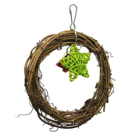 Christmas Bird Swing Toy, Bell Rattan Star Bird Hanging Toy Parrot Swing Perch