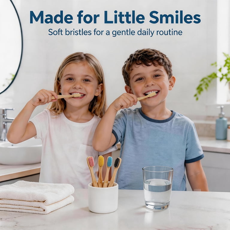 Genkent Kids Bamboo Toothbrushes, 8 Pack Extra Soft photo 2