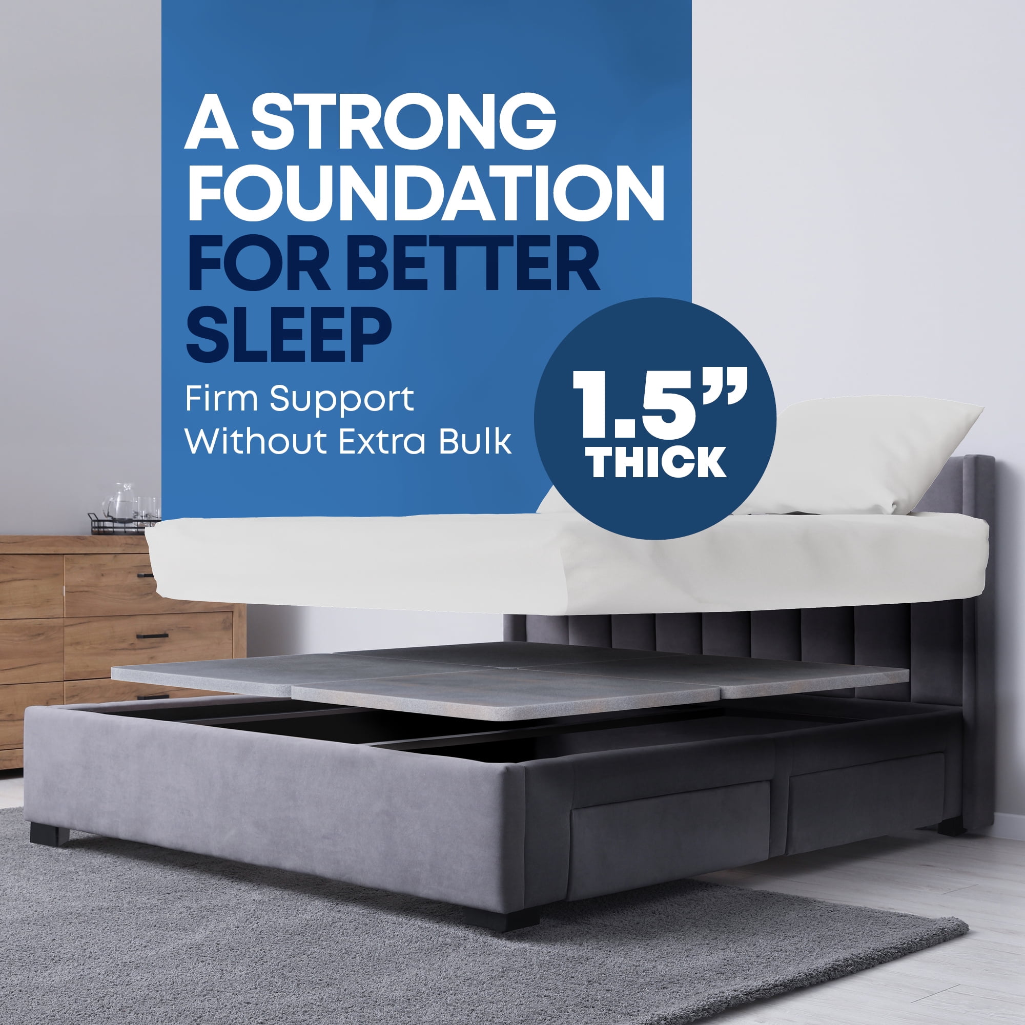 Continental Sleep, 1.5" Split Wood Bunkie Board for Queen Size Bed, 4-Piece Under Mattress Support Board, Fully Assembled, Fabric Ventilation Cover, Replaces Wooden Slats or Box Spring for Bed Frames