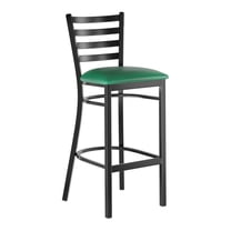 Black Ladder Back Metal Restaurant Barstool with Green Vinyl Padded Seat - Commercial Quality Metal Restaurant Barstool