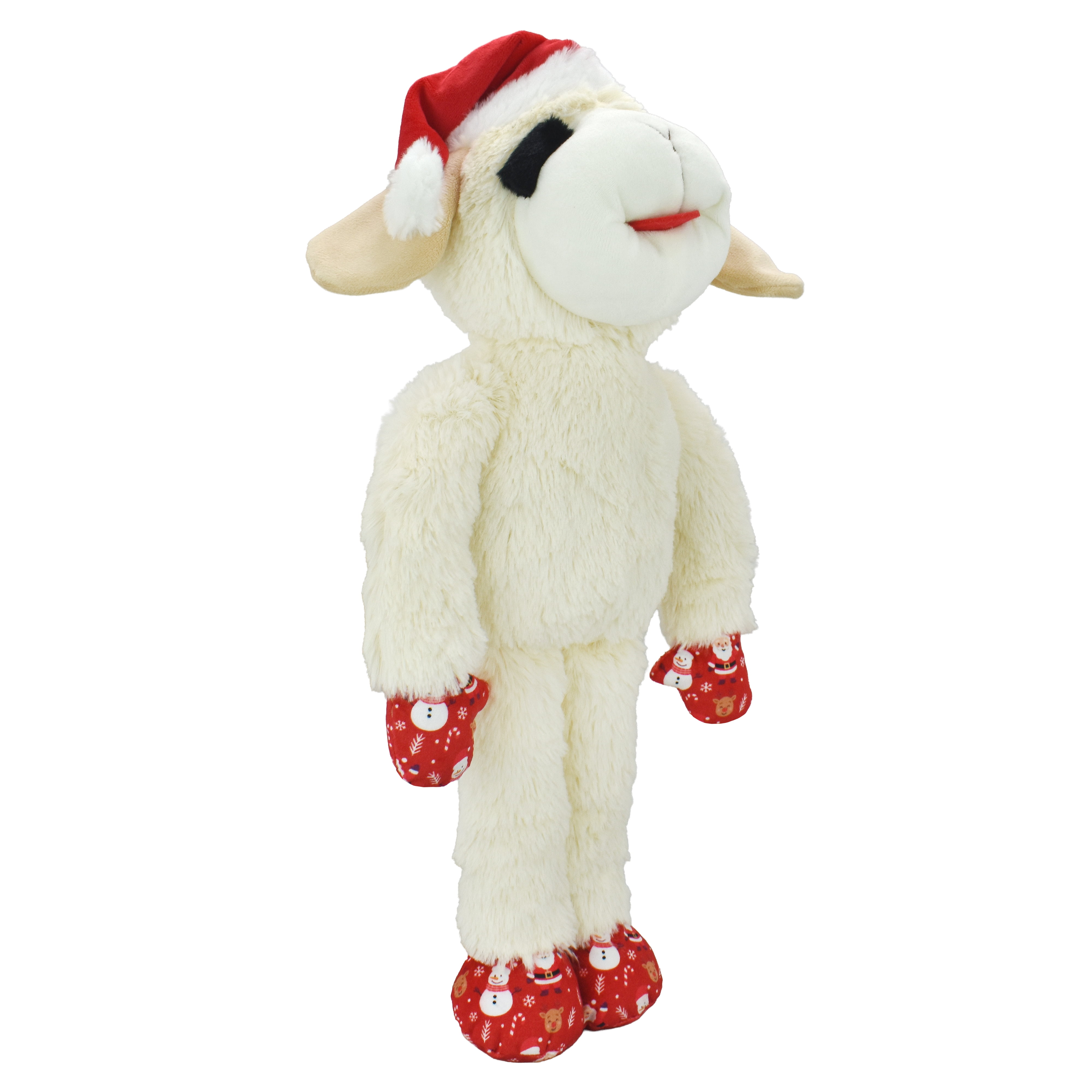 Multipet Plush Jumbo Holiday Lamb Chop Dog Toy, Squeaker, Red and