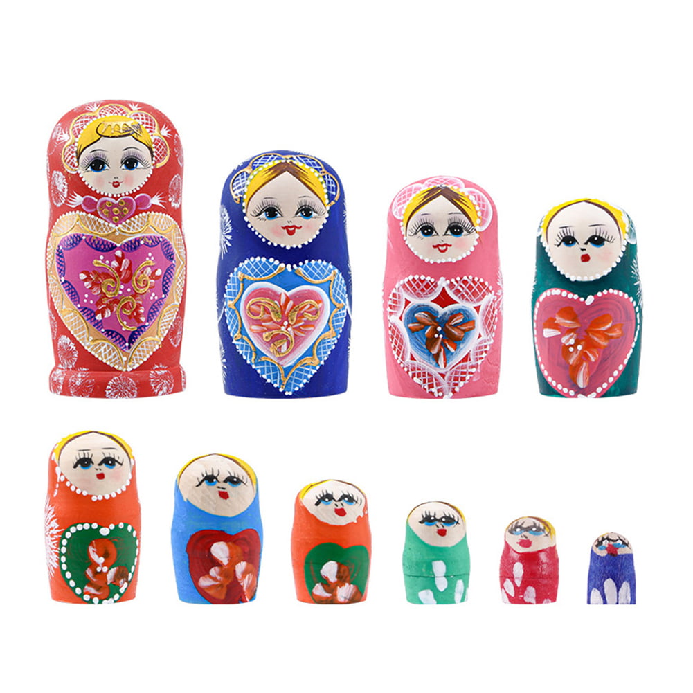 Russian Matryoshka Beauties 7 Piece Wooden Hand Painted Gift Stacking Doll Set 