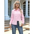 thumbnail image 4 of Super Soft Wrinkle Free Button Down Shirts for Women Solid Long Sleeve Striped Formal Work Dress Blouses Tops Pink M, 4 of 7