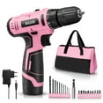 thumbnail image 5 of Pink 12V Rechargeable Cordless Drill - 21Pcs Accessory Set, 1300mAh Li-Ion Screwdriver with 3/8" Chuck, LED Light & Storage Bag, 5 of 9