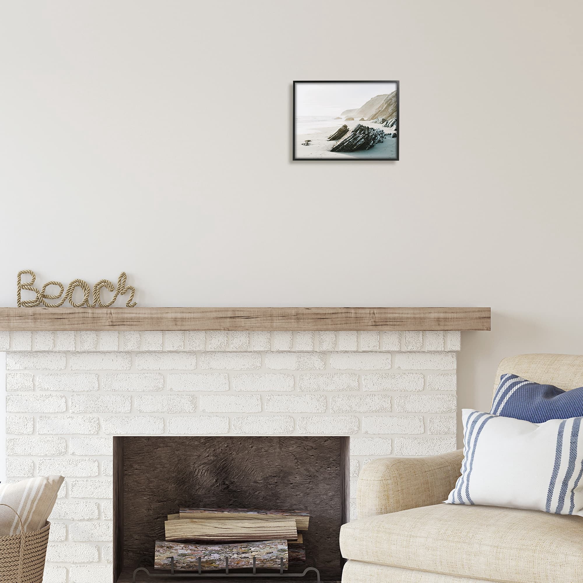 Stupell Industries Rocky Beach Cliff Sandy Shoreline Coastal Photography Black Framed Art Print Wall Art