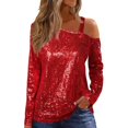 thumbnail image 3 of Laqbezok Sexy Night Out Sparkly One Shoulder Top, Women's Sequin Long Sleeve Glitter Blouse, Elegant Evening Party Outfit, 3 of 10