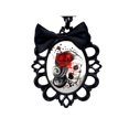 thumbnail image 1 of Collier Fille Squelette Jour des Morts Nœud Noir Rose Rouge Cosplay Halloween, 1 of 1