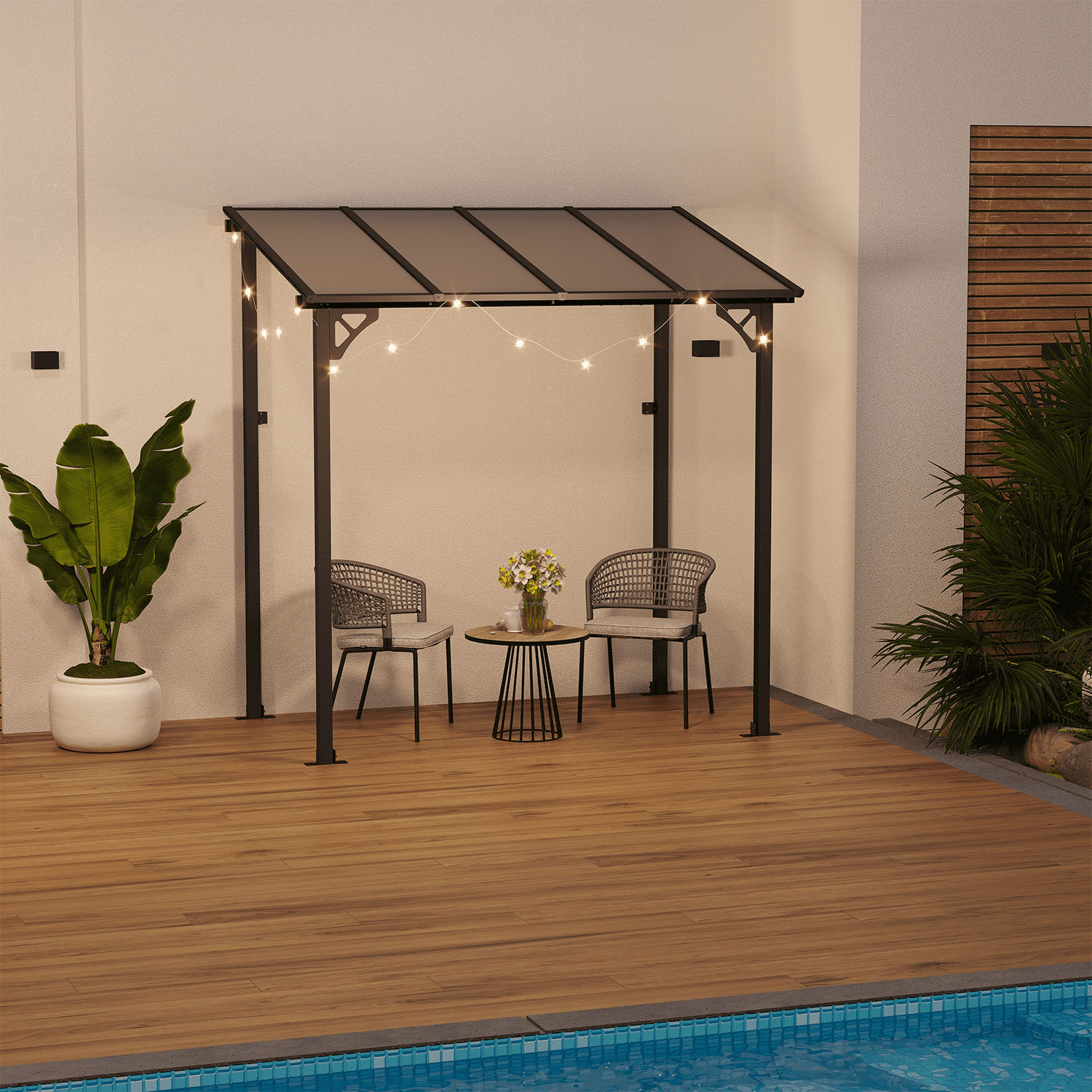BaPiPro Outdoor Hardtop Gazebo for Patio 8' x 5', Wall-Mounted Lean to Gazebo Pergola with Roof