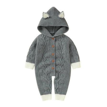 

fnhpitd Boy Girl Knitted Sweater Baby Hooded Jumpsuit Romper With Ears Cotton 1 Piece Outfits Clothes Sweatshirt Girls Knitted Overalls 2t