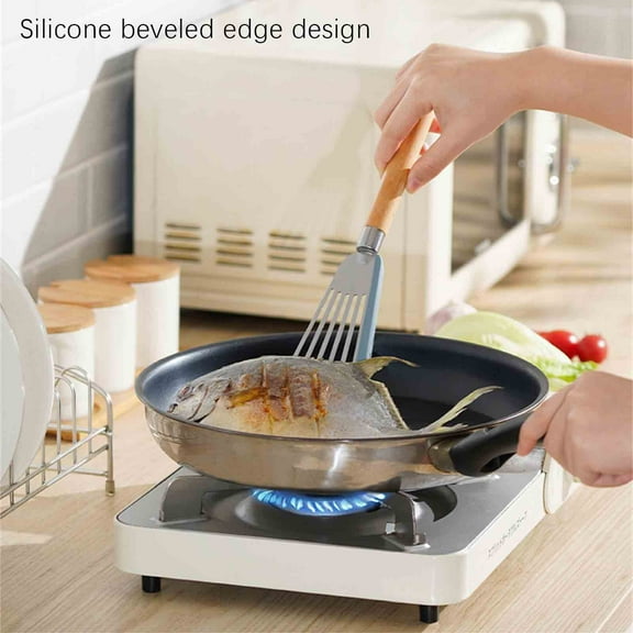 JingChun Silicone Fish Spatula for Nonstick Cookware, Slotted Spatula Turner with Heat Resistant Silicone Handle for Cooking