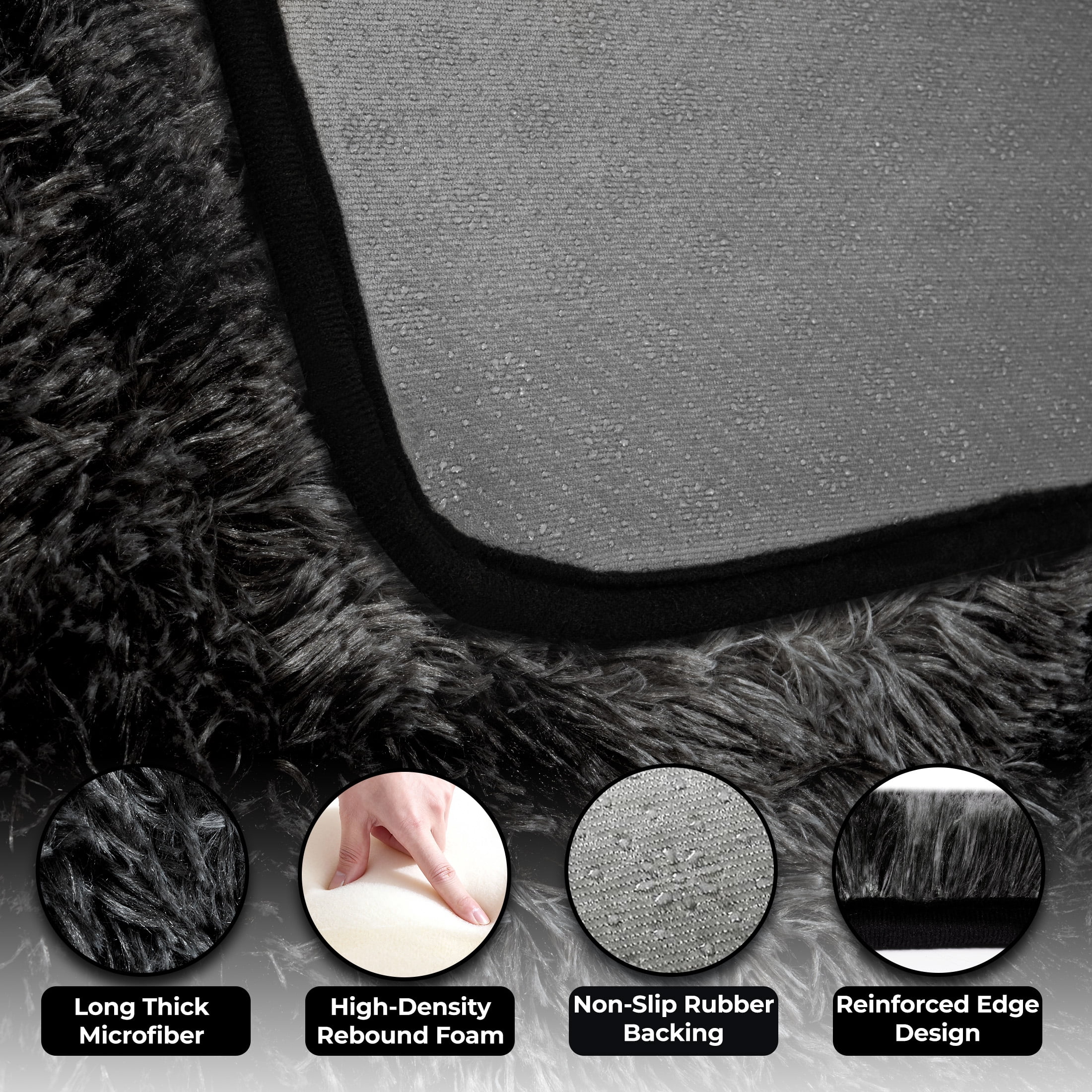 Nefoso Shag Area Rug, 5ft x 7ft Soft Fluffy Tie-Dye Area Rugs for Living Room Bedroom Decor Carpet, Black & Grey