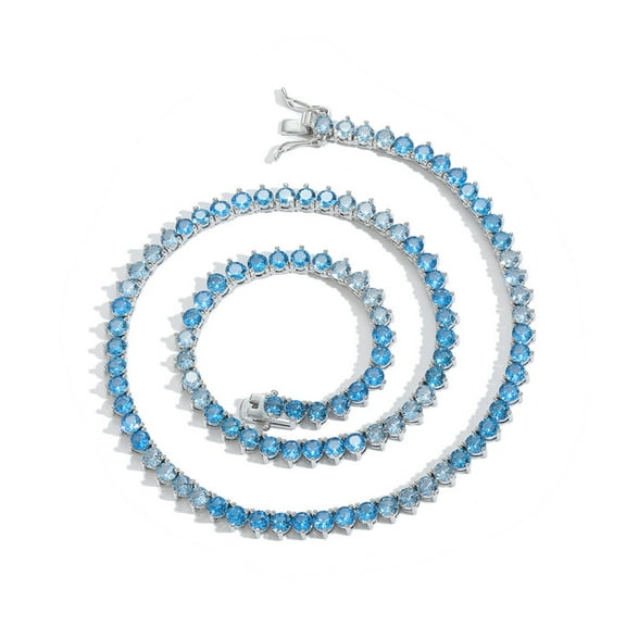 4MM Blue Graduated Tennis Necklace for Women 18K Gold Plated Round Cut Lab Diamond Necklace Chain CZ Necklaces for Women