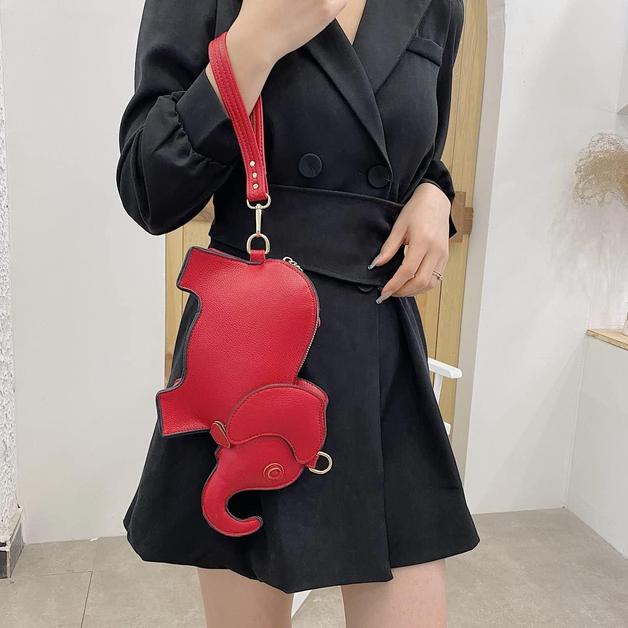 Elephant Shaped Crossbody Bag for Women Shoulder Handbag PU Leather Wristlet Clutch Purse