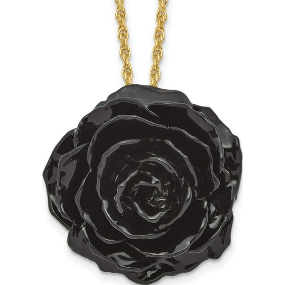 Fashion Lacquer Dipped Black Rose With 18 Inch Gold-Tone Necklace Made In Thailand bf2762-18